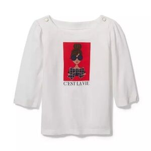 Janie and Jack C'est La Vie 3/4 sleeve Boatneck Tee 100% cotton Bow girls 12